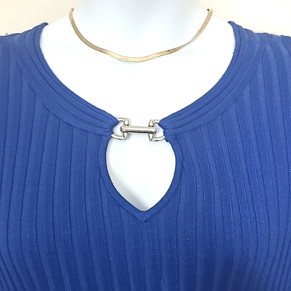 Sweater v-neck silver bit  Embellishment Royal blue stretch  Medium NWT - Picture 2 of 5